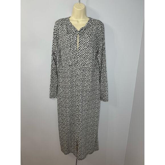 Boden Empire Knot Midi Jersey Dress Strech Black Lily Sprig Long Sleeve 16-18R - Picture 2 of 12